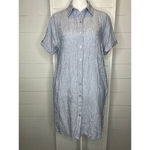 TAHARI Blue Stripped Linen Dress Size Small